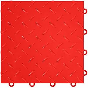 IncStores Nitro Snap-Together Garage Flooring Tiles, Non-Slip Interlocking Plastic Floor Tiles, Garage Organization, Workshops & Trailers | Diamond Pattern, Victory Red, 52 Tiles (52 Sq/Ft)