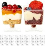 MATANA - 100 Pack Small Plastic Dessert Cups 2 Oz, 1.7" Square Clear Multi-Use Mini Plastic Sundae Glasses, Perfect as Mini Dessert Pots, Tasting Cups, Small Ice Cream Tubs