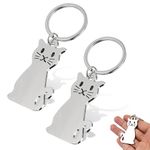 EUPSIIU 2 Pieces Keyring, Animal Keychain, Keyring for Women Men, Metal Keyring Key, Silver Cat, Metal Keychian, Christmas Thanksgiving Birthday Gifts, for Women Men, Kids Friends Families (Silver)