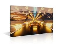 1 Panel Modern Painting Futuristic Car Drive Through Neon Black and White Wall Art Gaming Style Gaming Room Decor Wall Decor for Living Room Posters and Prints Framed Ready to Hang (16" Wx24 H)