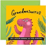 Old English Co. Dinosaur Grandma Happy Birthday Card - Fun Mother's Day Greeting Card for Nan | Cute Daddysaurus Card from Grandchildren | Blank Inside & Envelope Included (Grandma)