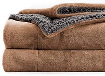 VAS COLLECTIONS - Polyester Micromink Summer AC Blanket Grey Sherpa Super Soft Flannel Solid/Plain AC Dohar/Comforter,Size 150 x 225 Cms (Single) (Approx 4 x 7 ft) (Beige & Grey)