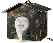 Rest-Eazzzy Outdoor Cat House, Feral Cat House Insulated with Mat and Clip, Weatherproof and Insulated, Cat Beds for Cats Kittens Puppies, Never Blow Away (Leaf, S 13" X 13" X 14")