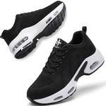 Womens Orthopedic Trainers Running Shoes Air Cushion Athletic Sports Lightweight Tennis Walking Sneakers Casual Mesh Breathable Ladies Fashion Plantar Fasciitis Jogging Shoes Black White UK 5