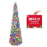 N&T NIETING Christmas Tree, 5ft Collapsible Pop Up Silver Tinsel Coastal Christmas Tree for Holiday Xmas, Home Display and Office Decorations