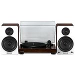 Fluance RT81 Elite High Fidelity Vinyl Turntable (Walnut) with Ai61 Powered 6.5" Stereo Bookshelf Speakers (White Walnut), Diamond Stylus, Belt Drive, Built-in Preamp, 90W Class D Amplifier, Bluetooth