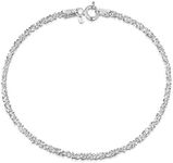 Amberta 925 Sterling Silver 2 mm Snow/Rock Chain Bracelet Size: 7 7.5 inch (7.5inch)