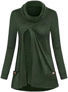 Joymom Nursing Shirts for Breastfeeding,Maternity Hoodies Sweatshirts Tops with Pockets Clothes Postpartum Clothes Fall Lactation Latched Mama Funnel Neck Green Small