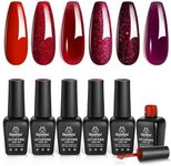 Beetles Red Gel Nail Polish Set Poinsettia Collection Dark Red Burgundy Red Valentine's Day Red Glitter Gel Polish Soak Off UV LED Nail Lamp Gel Nail Kit Nail Art Manicure Kit Gifts for Women