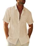 LVCBL Mens Linen Shirts Summer Men's Shirts Short Sleeve Mens Button Up Shirt Men Khaki 2XL