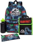 Jurassic World Backpack And Lunch Box Set For Kids | 4 Piece Dominion Movie T-Rex School Rucksack, Lunch Bag, Pencil Case & Water Bottle One Size