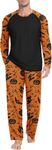 PrinStory Mens Halloween Pjs Long Sleeve Top and Pants Sleep Sets Casual Pajama Set Sleepwear Yellow Pumpkin Witch X-Large