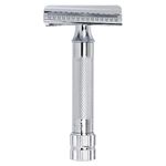 MERKUR Safety Razor Bevelled Cut Glossy Chrome 37C Two-Piece Razor with Slanted Cut Closed Comb Ideal for Wet Shaving Die-Cast Zinc Brass Handle Made in Germany