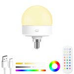 Funlenry E14 Rechargeable Light Bulb with Remote - Battery Light Bulb No Electricity for Wall Sconces, Table Lamp, Hanging Lights, Non-Hardwired (1 Pack)