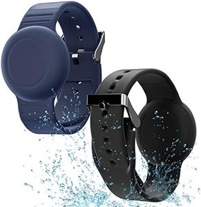 GetYrCase Waterproof Air Tag Bracelet for Kids(2 Pack), Soft Silicone Hidden Wristband Kids, Lightweight GPS Tracker Compatible with Apple AirTag Watch Band Child (Black & Navy Blue),(dwq-g-04)