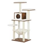 Feandrea Cat Tree, 138 cm Modern Cat Tower for Indoor Cats, Multi-Level Cat Condo with Scratching Posts, Tree House with Hammock, Perches, Ultra-Soft Plush, Washable Cushions, Rustic Brown