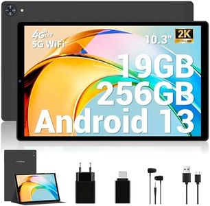 LNMBBS Android 13 Tableta 10,36 Pulgadas,19GB RAM 256GB ROM/TF 1TB, Octa-Core Gaming Tablet con 5G WiFi y 4G LTE, 2000 * 1200 Tablet 2K, Dual SIM/13MP+8MP/8000mAh/GPS/Face ID, Tablet con Funda -Negro