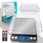 PORTENTUM Digital Kitchen Scale 500g/0.01g - Food or Mail, Electronic, Stainless Steel, Measuring Function for Liquid in ml and fl. oz., Precision Scale