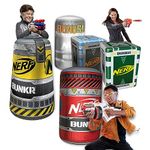 NERF BUNKR Officially Licensed Battle Royale Inflatable Bunker Battlezone - 5 Piece Barricade Set Includes crates and Barrels - Perfect for NERF Party and NERF War Multicolor