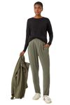 Roman Originals Harem Trousers for Women UK Ladies Aladdin Ali Baba Jersey Stretch Pants Low Crotch Peg Pull On Office Casual Work Interview Tapered Narrow Boho Baggy Silky - Khaki - Size 18