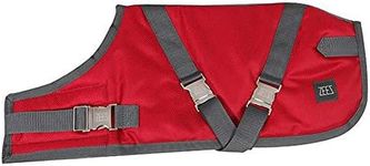 Zeez Waterproof Dog Coat, Ruby Red/Grey, Size 26