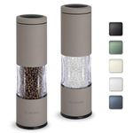 Salt and Pepper Grinder Set with Adjustable Coarseness | Manual Pepper Mill Grinder with Refillable Design | Ceramic Core | Kitchen Essential (2 Packs, Greige)