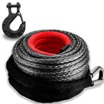 TYT Synthetic Winch Rope 3/8" X 92' with Hook, 27000LBS Synthentic Winch Cable Kit with Protective Sleeve for 4WD Off Road Vehicle Truck SUV Jeep (Gray)