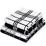 Encasa XO Kitchen Towels and Dish Cloths Sets | Black Non-Terry+Terry Highly Absorbent Cotton Terry Towels | 70x45 cm | Multipurpose for Washing Dishes and Cleaning Pack of 4