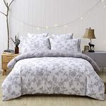 FADFAY Reversible Duvet Cover Set Twin Size Vintage Floral 100% Cotton Soft Hypoallergenic Grey and White Bedding with Hidden Zipper Closure 3 Pieces, 1Duvet Cover & 2Pillowcases