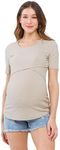 Womens Ribbed Double Layer Crew Neck Maternity Nursing Top, Oatmeal, Medium