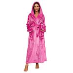 HEARTNICE Womens Long Hooded Plush Robe, Soft Thick Warm Fleece Bathrobe Full Length House Coat (Rose,L/XL)