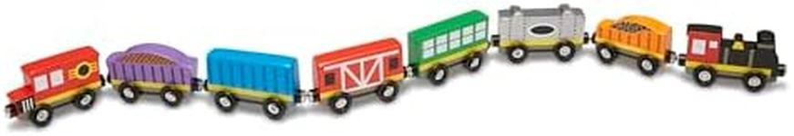 Melissa & Doug Wooden Train Cars (8 pcs) | Magnetic Train, Wooden Train Toys, Train Sets for Toddlers and Kids Ages 3+