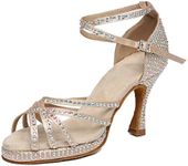 Minishion Platform Dance Shoes for Women Crystals Beaded Wedding Sandals L488 Nude US 7.5