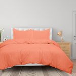 Royale Linens Coral Duvet Cover Queen Size - Queen Duvet Cover Set - 3 Piece Double Brushed Queen Duvet Covers with Zipper Closure, 1 Queen Duvet Cover 90x90 inches and 2 Pillow Shams (Queen, Coral)