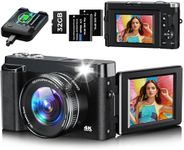 Digital Camera, 4K 48MP Autofocus Compact Digital Camera with 32G Memory Card 16X Digital Zoom, Vlogging Camera with 3.0 inch 180° Flip Screen and Charging Station for Teenagers, Beginners（Black）