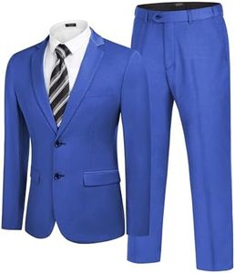 COOFANDY Men's 2 Piece Suits Slim Fit 2 Button Dress Suits Tuxedo Jacket Blazer Suit for Wedding Dinner Prom Blue