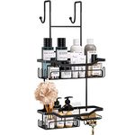 HapiRm Shower Caddy Hanging Over the Door, 2 Tier No Drilling Bathroom Shelf, Shower Shelf with Soap Holder, Waterproof Rust Resistant Shower Rack for Shampoo, Conditioner, Soap, Towel, Black