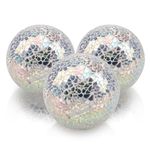 Folmywy 3 PCS Decorative Ball Set 3.35 Inch Mosaic Glass Orbs Sphere Glass Centerpiece Balls Silver Modern Wedding Party Bowls Vases Filler Coffee Table Tray Displays