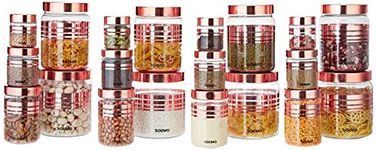 Amazon Brand - Solimo Plastic Storage Container Set With Metal Finish Lids (20 pieces, Copper Finish