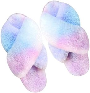 dressfan Femme Chaussons Pantoufles Bout Ouvert Sandales Accueil Chaussons Claquette Slippers Plat Chaud Peluche Fourrure Semelles Caoutchouc Anti-dérapant Intérieur et Extérieur,Multicolore,38/39 EU