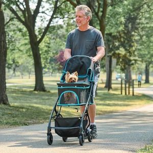 Carlson Pet Stroller, Includes 360 Degree Front Wheel Swivel, Rear Wheel Breaks, Reflective Trim, Mesh Panels, Umbrella and Mesh Canopy, Folds Easily to a Fraction of its Size