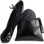 Black Foldable Ballet Flats for Women, Roll Up Flats with Zipper Pouch, US Size 8.5-9.5
