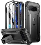 Poetic Revolution Case for Google Pixel 9 Pro XL 5G 6.8 inch, Built-in Screen Protector Work with Fingerprint ID, Full Body Military Grade Rugged Shockproof Protective Cover Case with Kickstand, Black