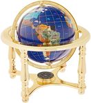 Unique Art 150-GB-BLUE-GOLD 10-Inch Tall Table Top Blue Lapis Ocean Gemstone World Globe with 4 leg Gold Stand