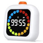 EooCoo Visual Timer, Timer for Kids, Rechargeable Timer Clock Alarm 3 in 1, LCD Colorful Screen Backlight Countdown Rotation Digital Kitchen Timer for Home School, or Office, White