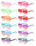 JIANGLAI Love Heart Shaped Sunglasses, Vintage 90s Color Transparent Rimless Sunglasses Women Girl for Mardi Gras Summer Party Beach (12 Gradient Colors)