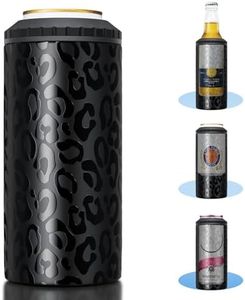 3 in 1 Slim Can Cooler for 12 OZ Skinny Can, Regular Can & Beer Bottle - Keep Cold for 6 Hours - Double Walled Insulated Stainless Steel Vacuum Beverage Can Insulator (Black Leopard)