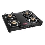 Prestige Marvel Glass Top 4 Burner Gas Stove, Manual Ignition, Tempered Glass, Black