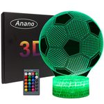 Anano 3D Illusion Football Lights Lamp, Kids Night Light Soccer Desk Table Lamp, 16 Colors Change with Remote Control, Birthday Christmas Valentine's Day Gift for Football Fans (Cracked Base)