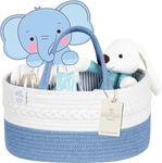 KiddyCare Diaper Caddy Organizer for Baby Nursery Basket with Handle Lid | Nursing Caddy with Changing Table Organizer Cart | Newborn Caddy | Blue PTRN X-Large